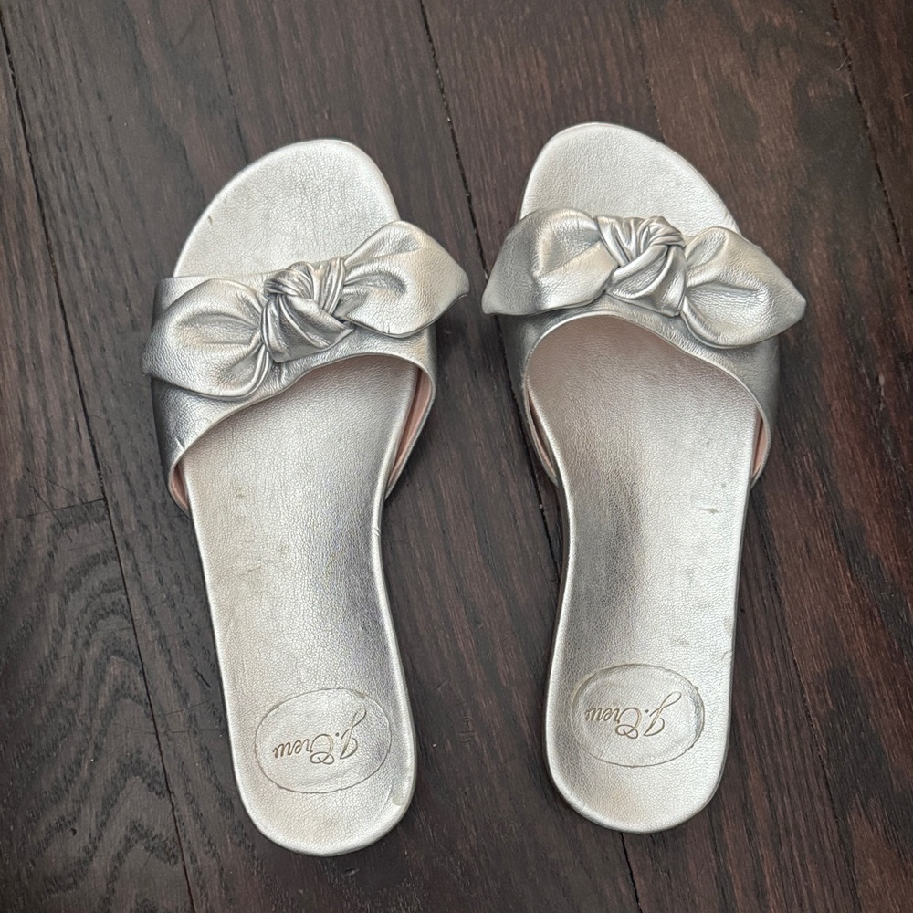 J. Crew Metallic Silver Bow Sandals